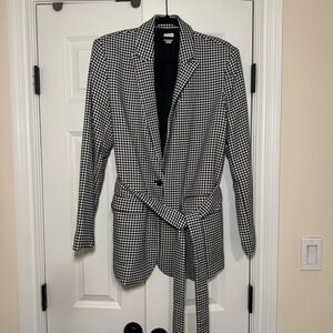 Houndstooth Tie Waist Blazer